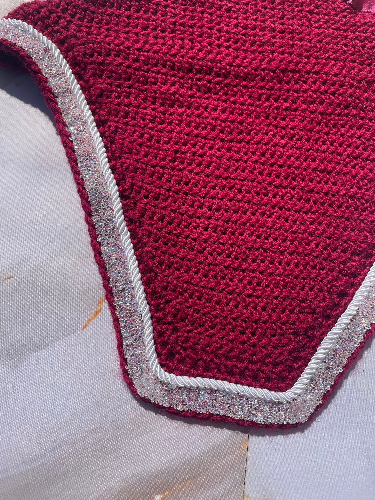 Cranberry white trim bonnet